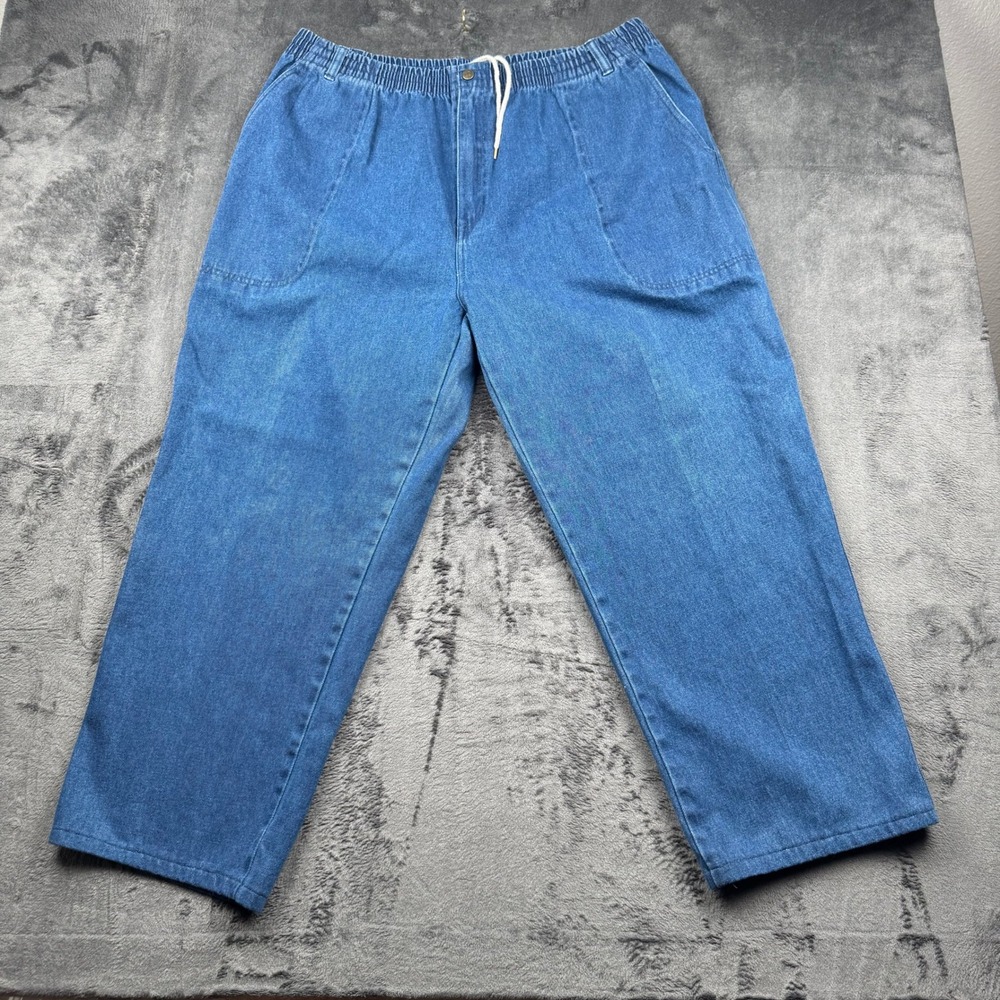 Eddie Bauer Mens Vintage Elastic Waist Drawstring Denim Pants Blue XXL 31x27